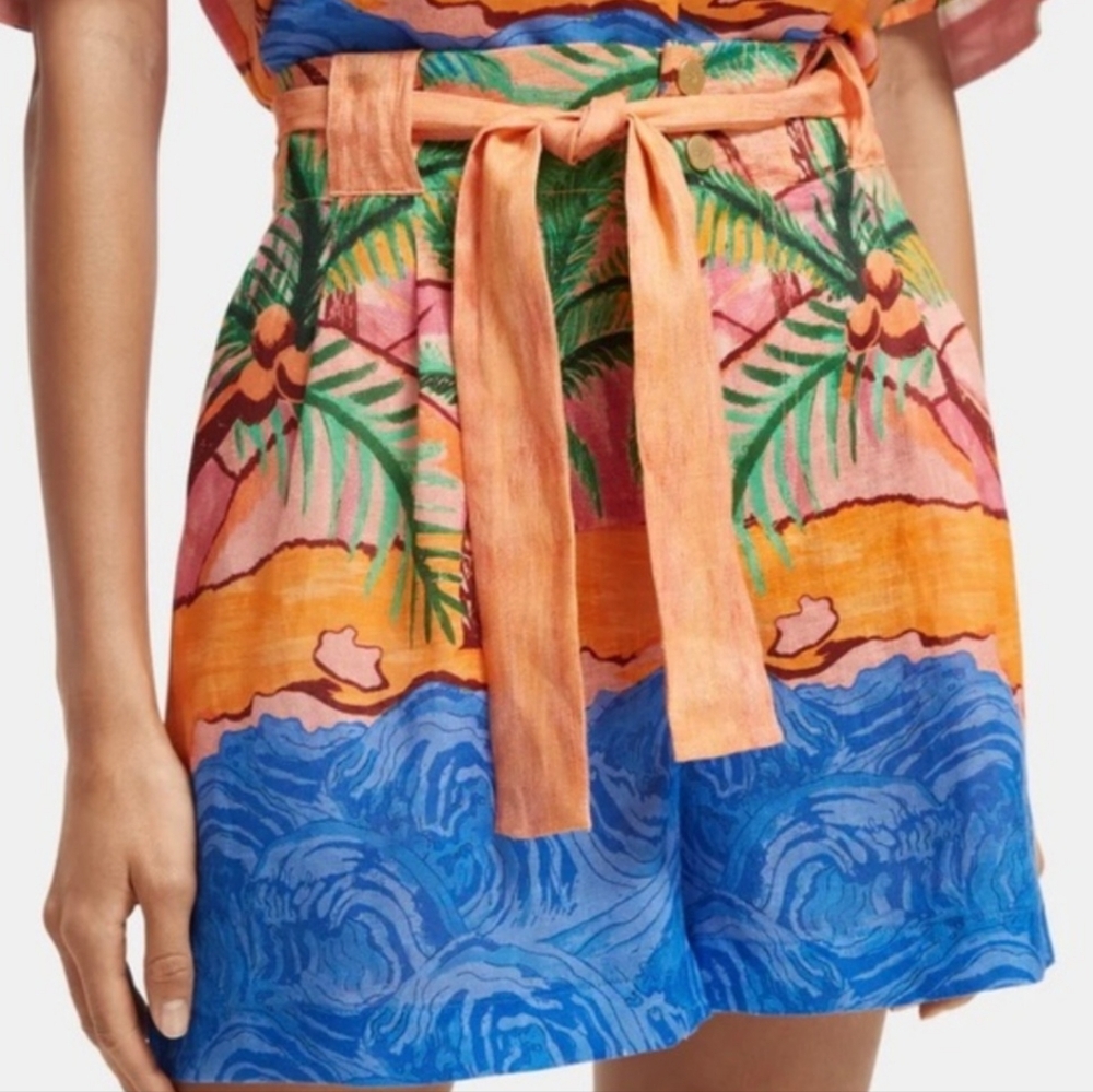 EUC Scotch & Soda Limited Editon Tropical Beach Print High Waisted Linen Shorts